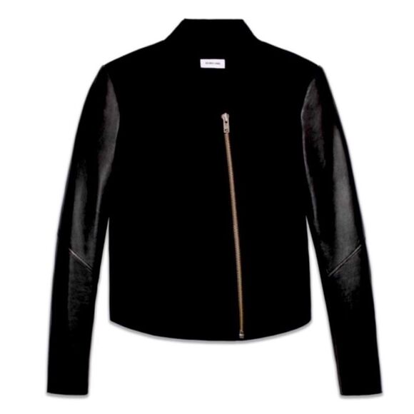Helmut Lang | Lamb Leather and Wool Eon Biker Jacket - Picture 3 of 12